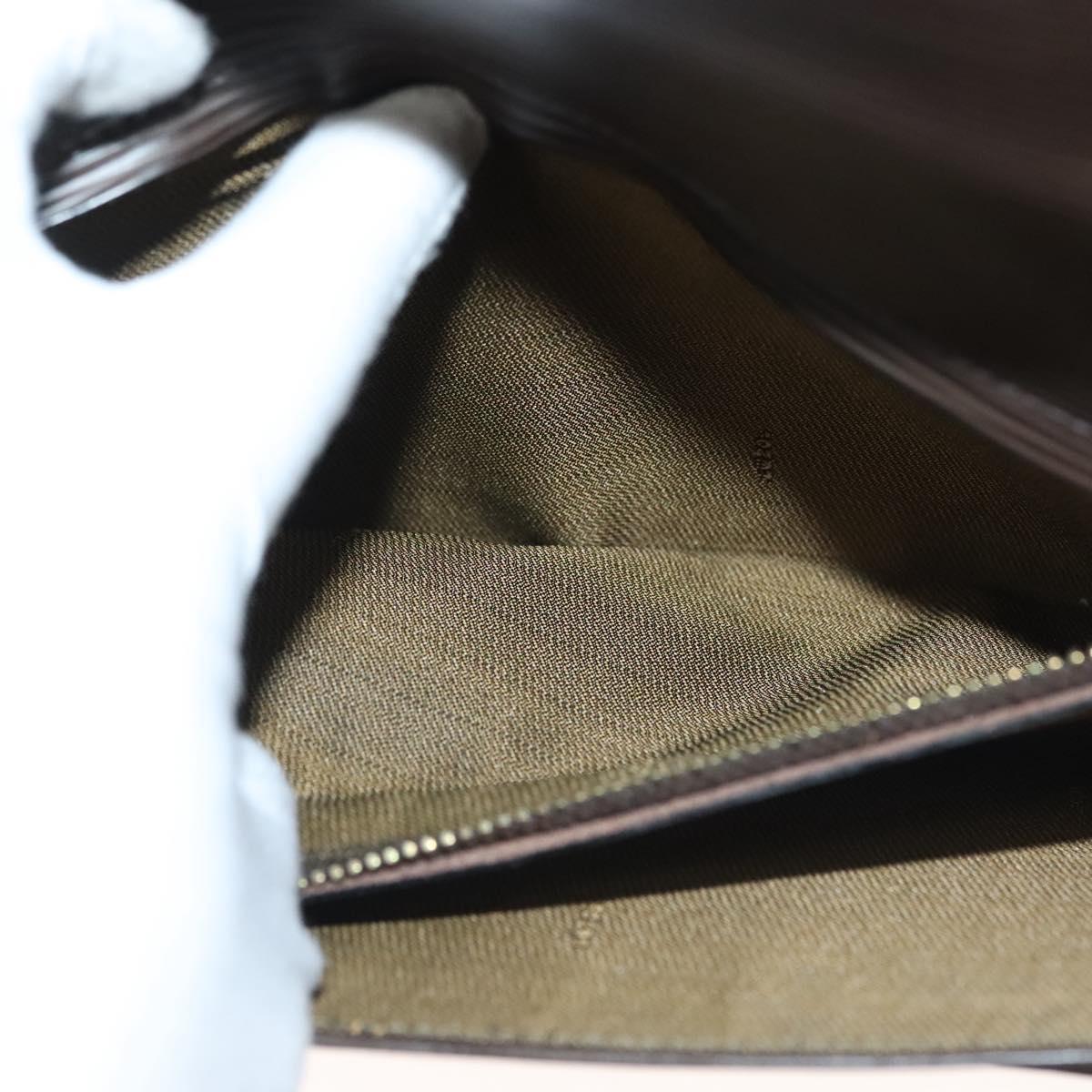 FENDI Clutch Bag Leather Dark Brown Gold Auth BA4627