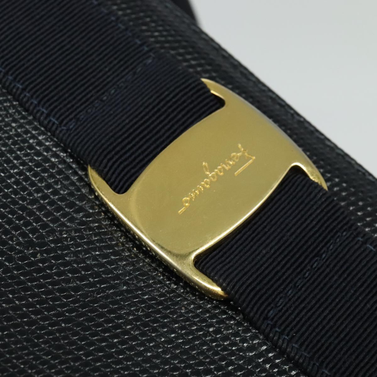 Salvatore Ferragamo Tote Bag Leather Embossed Navy Gold Auth BA4645