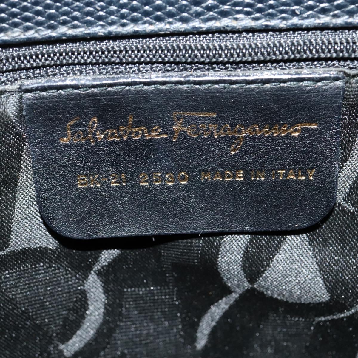 Salvatore Ferragamo Tote Bag Leather Embossed Navy Gold Auth BA4645