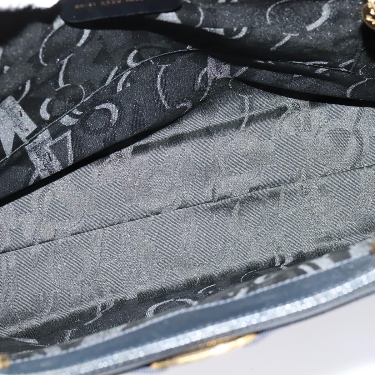 Salvatore Ferragamo Tote Bag Leather Embossed Navy Gold Auth BA4645