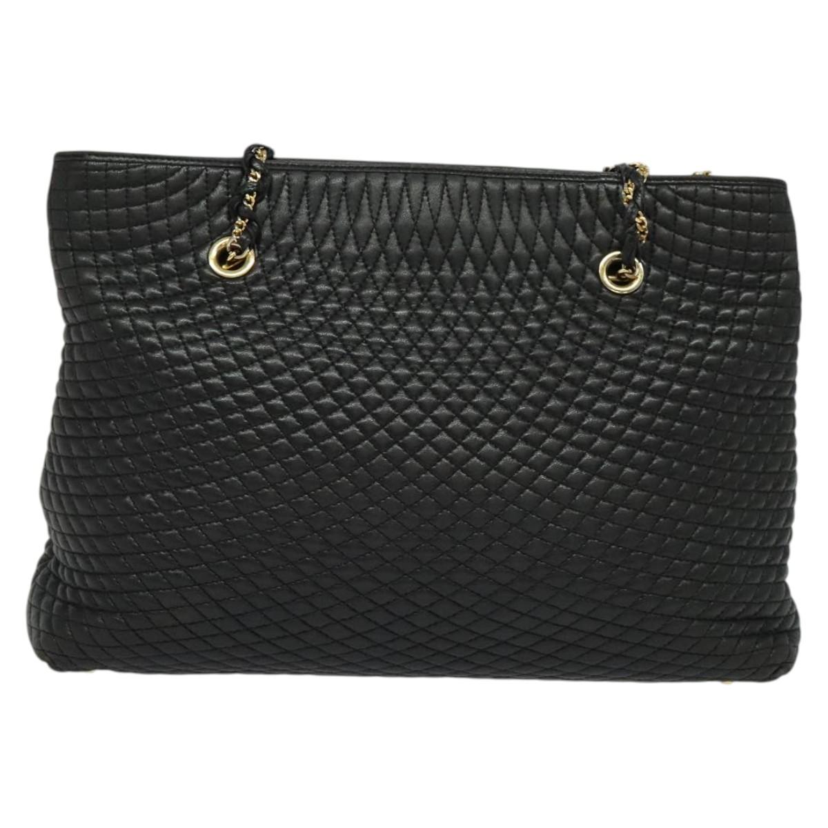 BALLY Chain Shoulder Bag Leather Black Gold Auth BA4648