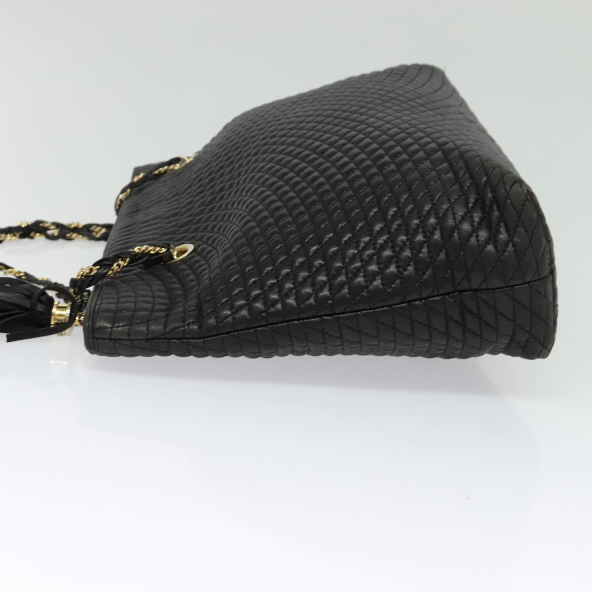 BALLY Chain Shoulder Bag Leather Black Gold Auth BA4648
