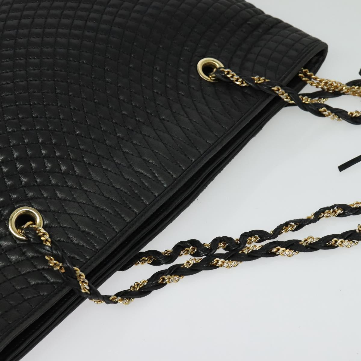 BALLY Chain Shoulder Bag Leather Black Gold Auth BA4648