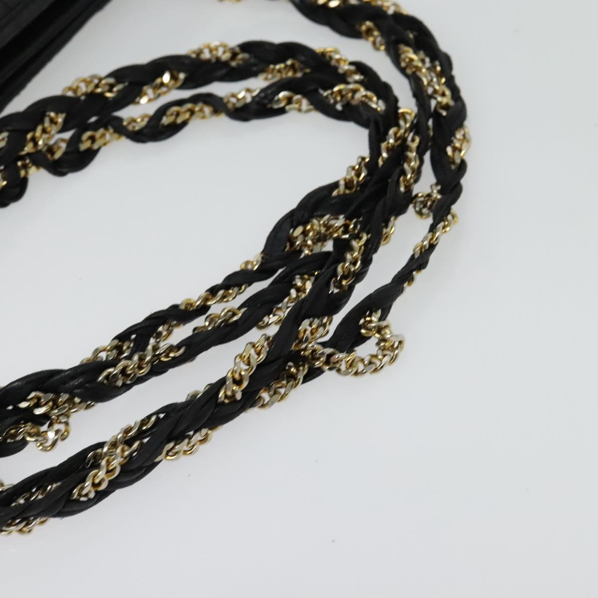 BALLY Chain Shoulder Bag Leather Black Gold Auth BA4648