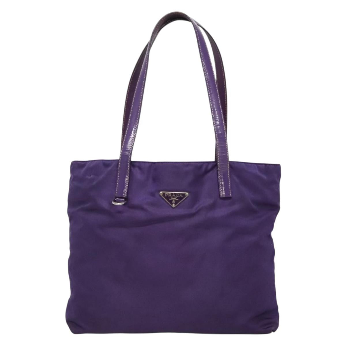 PRADA Tote Bag Nylon Purple Silver Auth BA4659