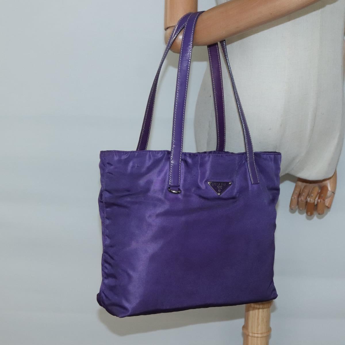 PRADA Tote Bag Nylon Purple Silver Auth BA4659