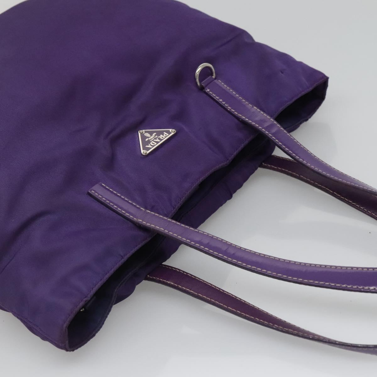 PRADA Tote Bag Nylon Purple Silver Auth BA4659