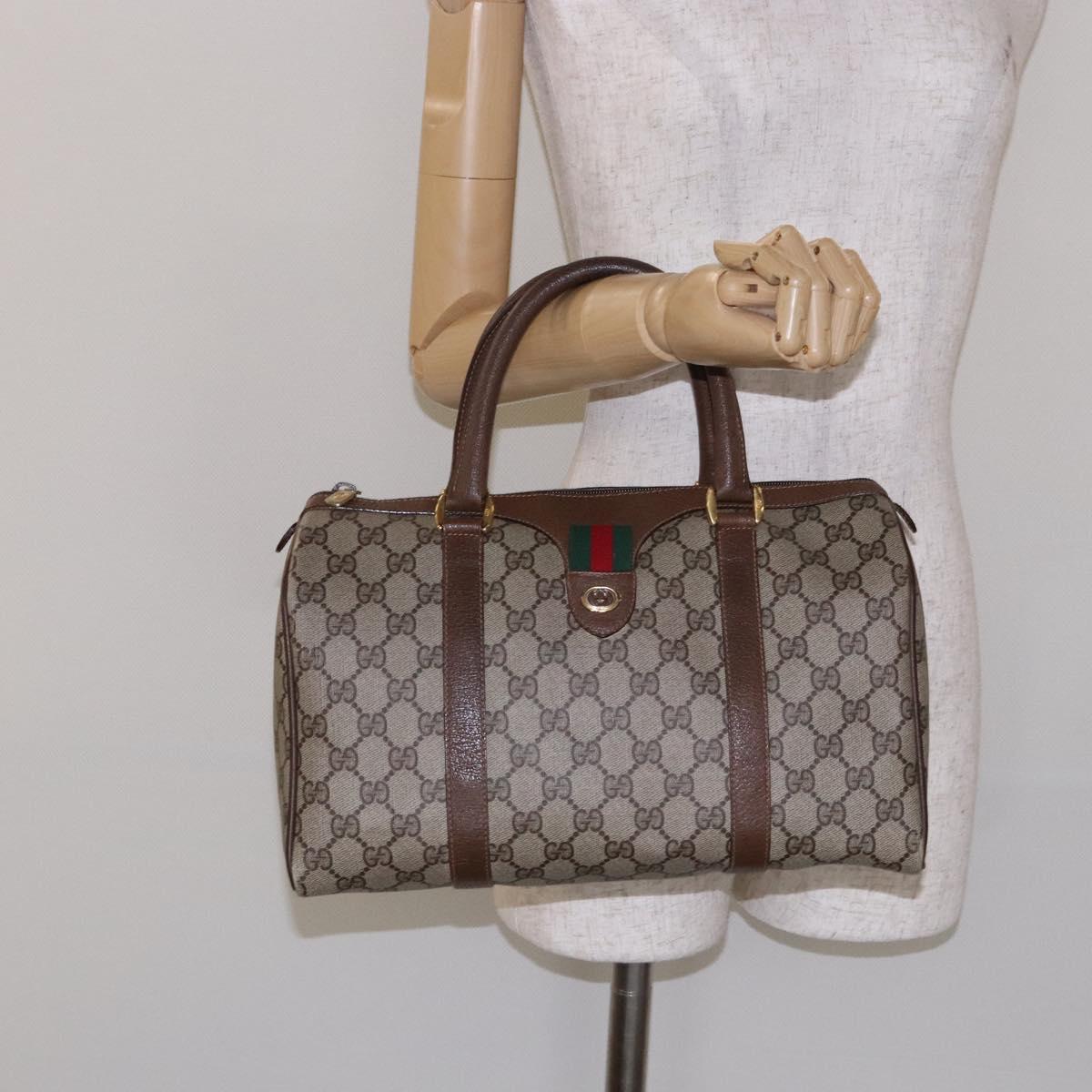GUCCI GG Supreme Web Sherry Line Hand Bag PVC Beige Gold 40 02 007 Auth BA4667