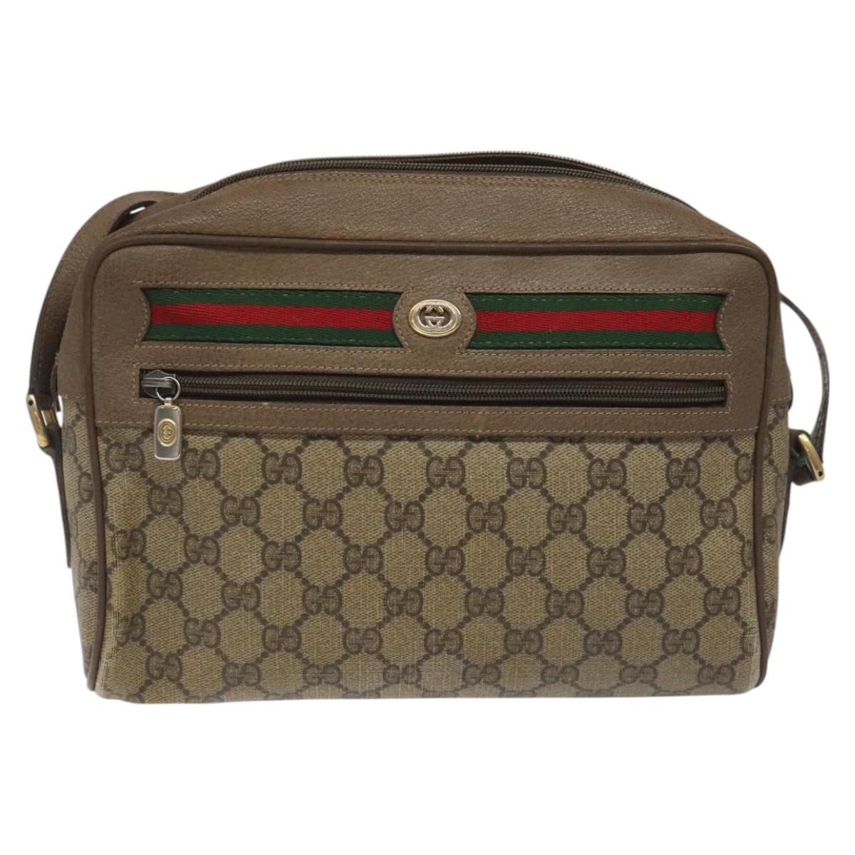 GUCCI GG Supreme Web Sherry Line Shoulder Bag PVC Leather Beige Red Auth BA467