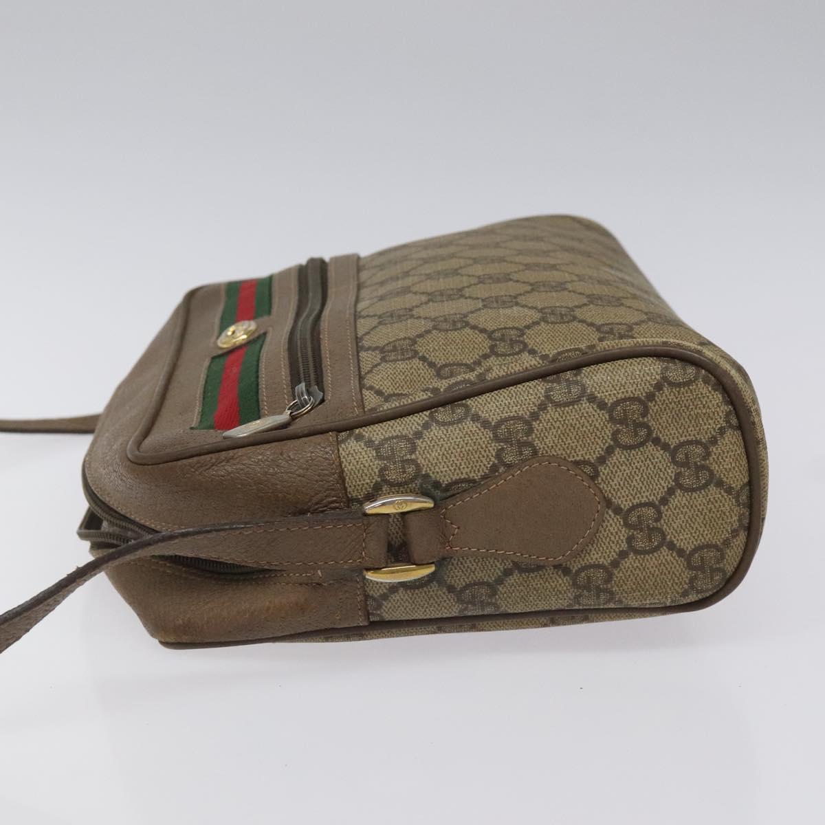 GUCCI GG Supreme Web Sherry Line Shoulder Bag PVC Leather Beige Red Auth BA467