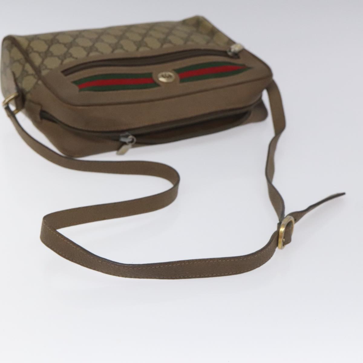 GUCCI GG Supreme Web Sherry Line Shoulder Bag PVC Leather Beige Red Auth BA467
