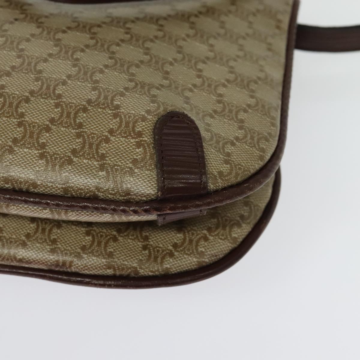 CELINE Macadam Canvas Shoulder Bag Beige Gold Auth BA4671