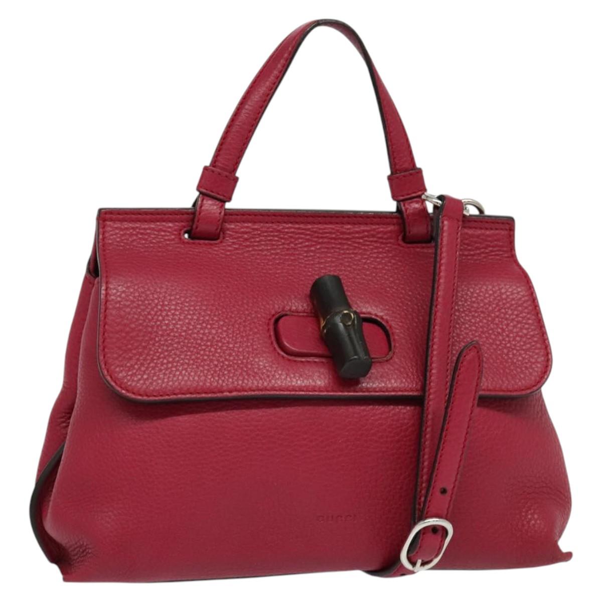 GUCCI Bamboo Daily Hand Bag Leather 2way Red Silver 370831 Auth BA4678