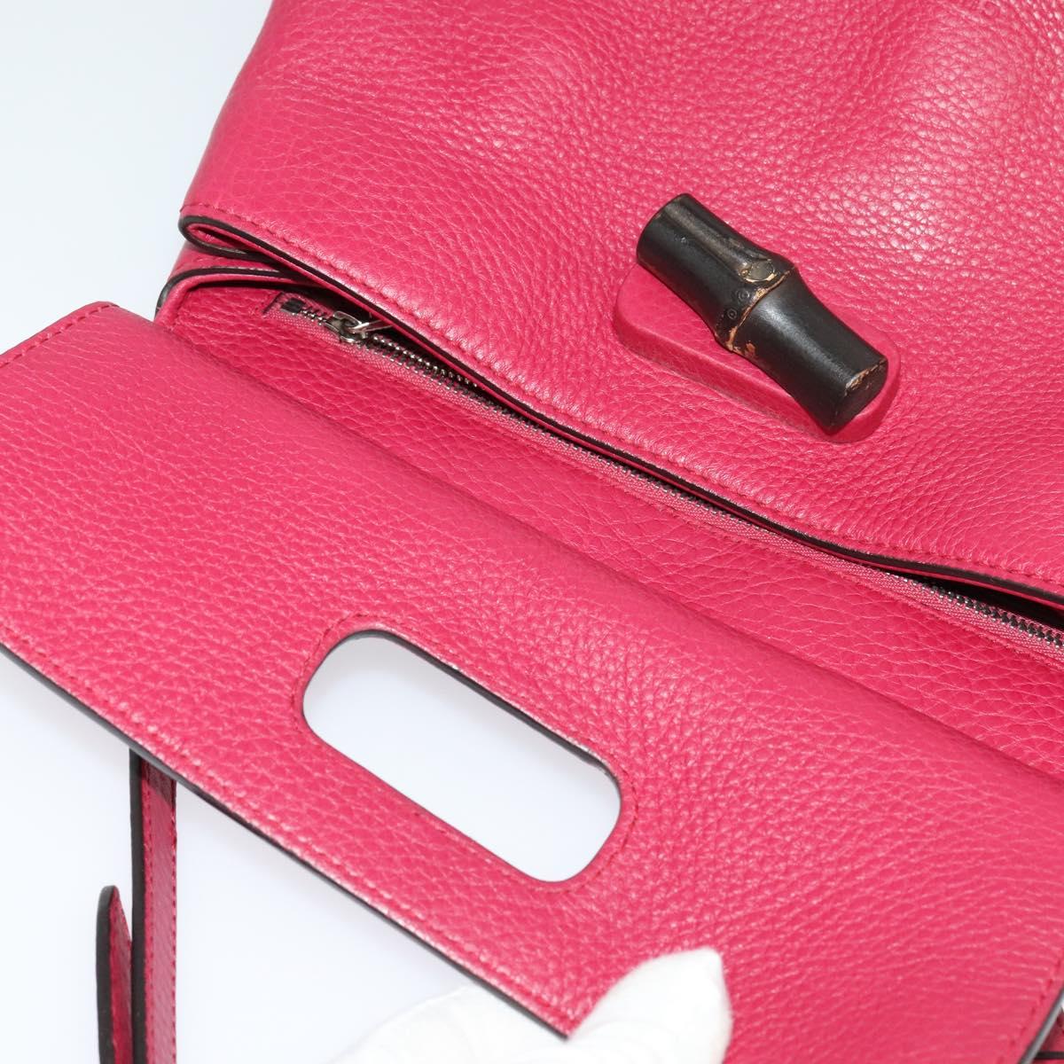 GUCCI Bamboo Daily Hand Bag Leather 2way Red Silver 370831 Auth BA4678