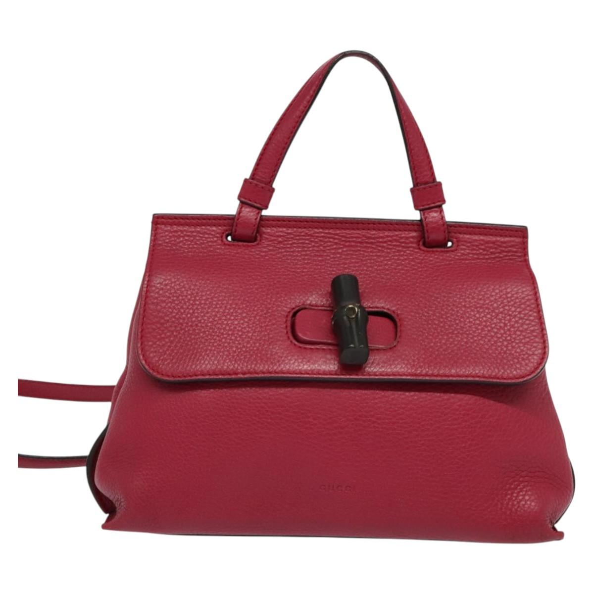 GUCCI Bamboo Daily Hand Bag Leather 2way Red Silver 370831 Auth BA4678