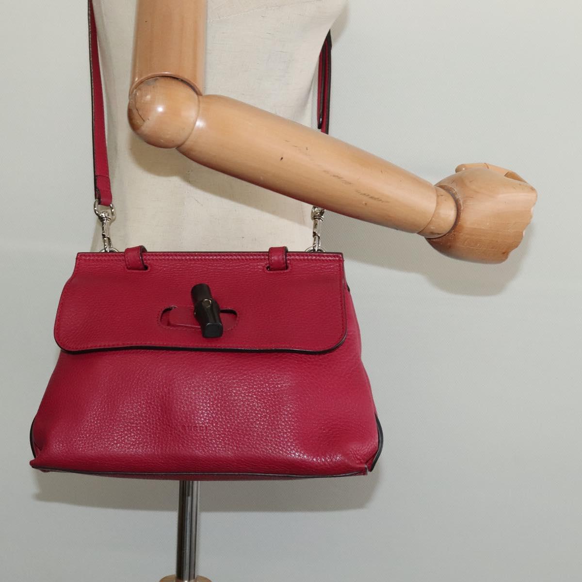 GUCCI Bamboo Daily Hand Bag Leather 2way Red Silver 370831 Auth BA4678