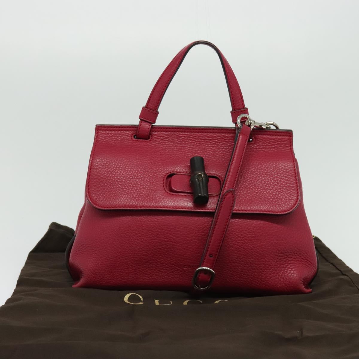 GUCCI Bamboo Daily Hand Bag Leather 2way Red Silver 370831 Auth BA4678