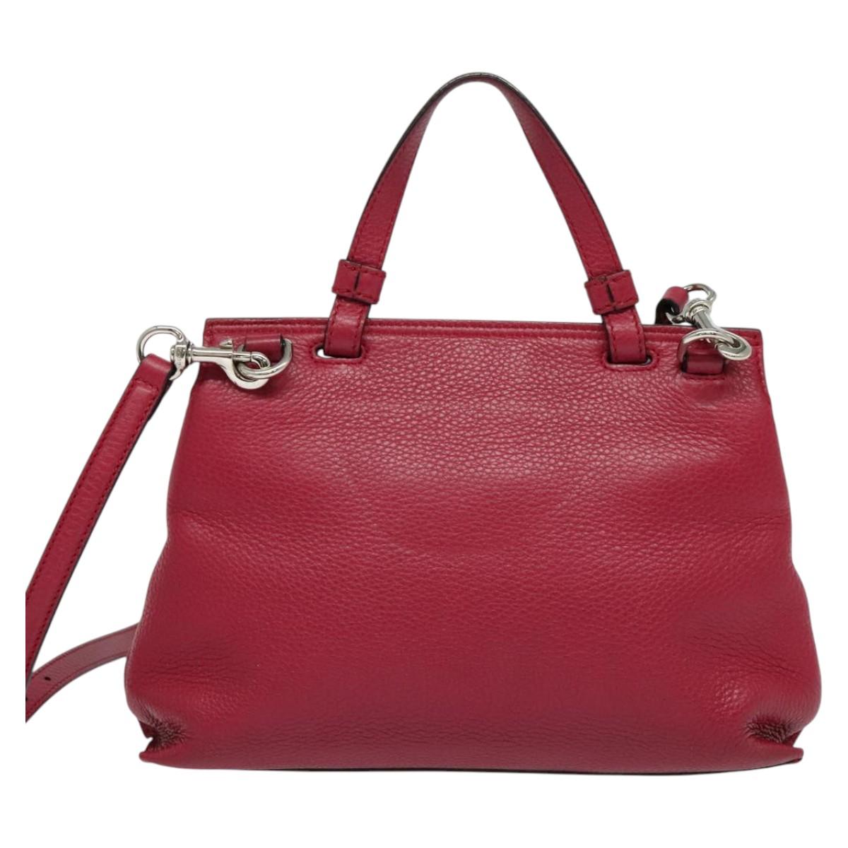 GUCCI Bamboo Daily Hand Bag Leather 2way Red Silver 370831 Auth BA4678