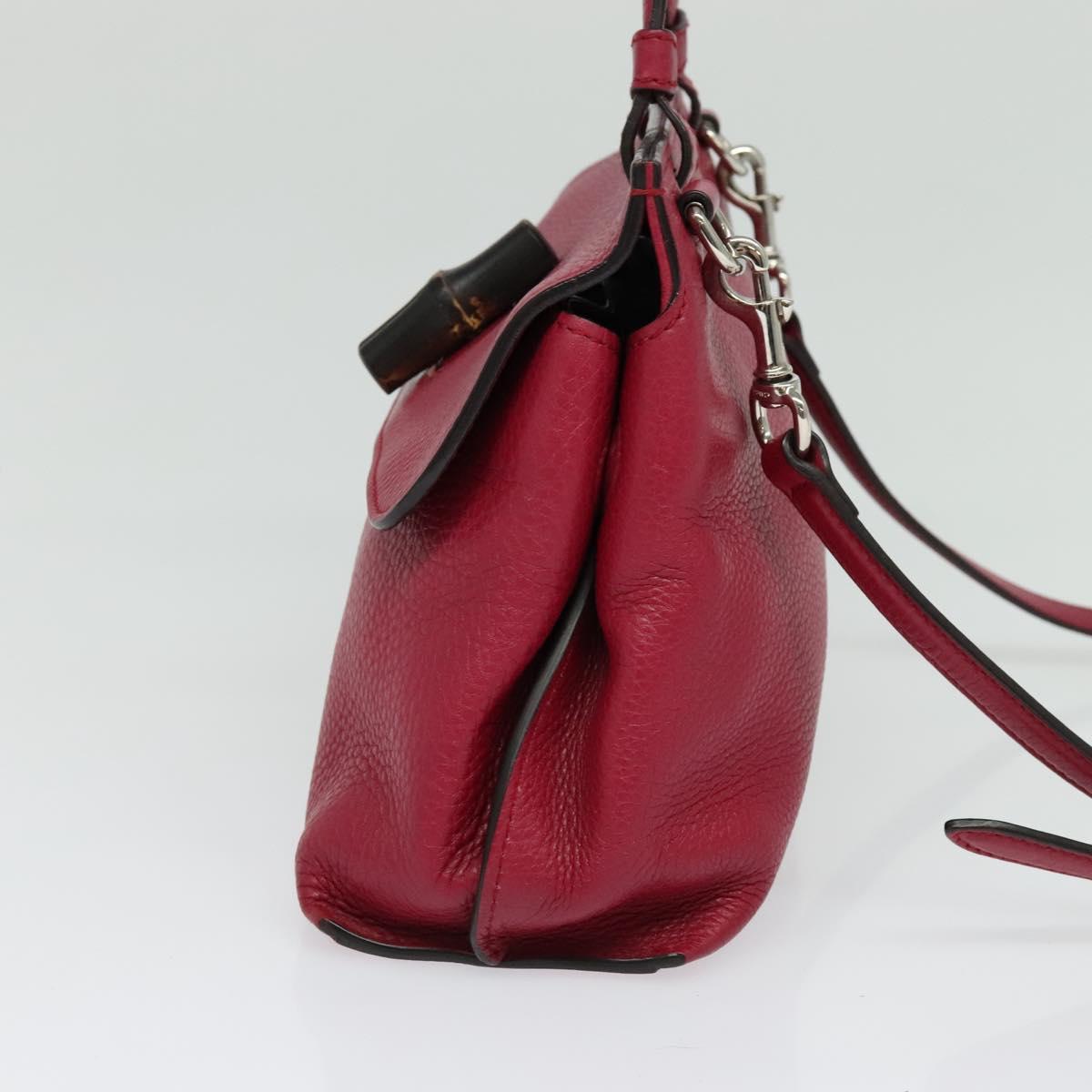 GUCCI Bamboo Daily Hand Bag Leather 2way Red Silver 370831 Auth BA4678