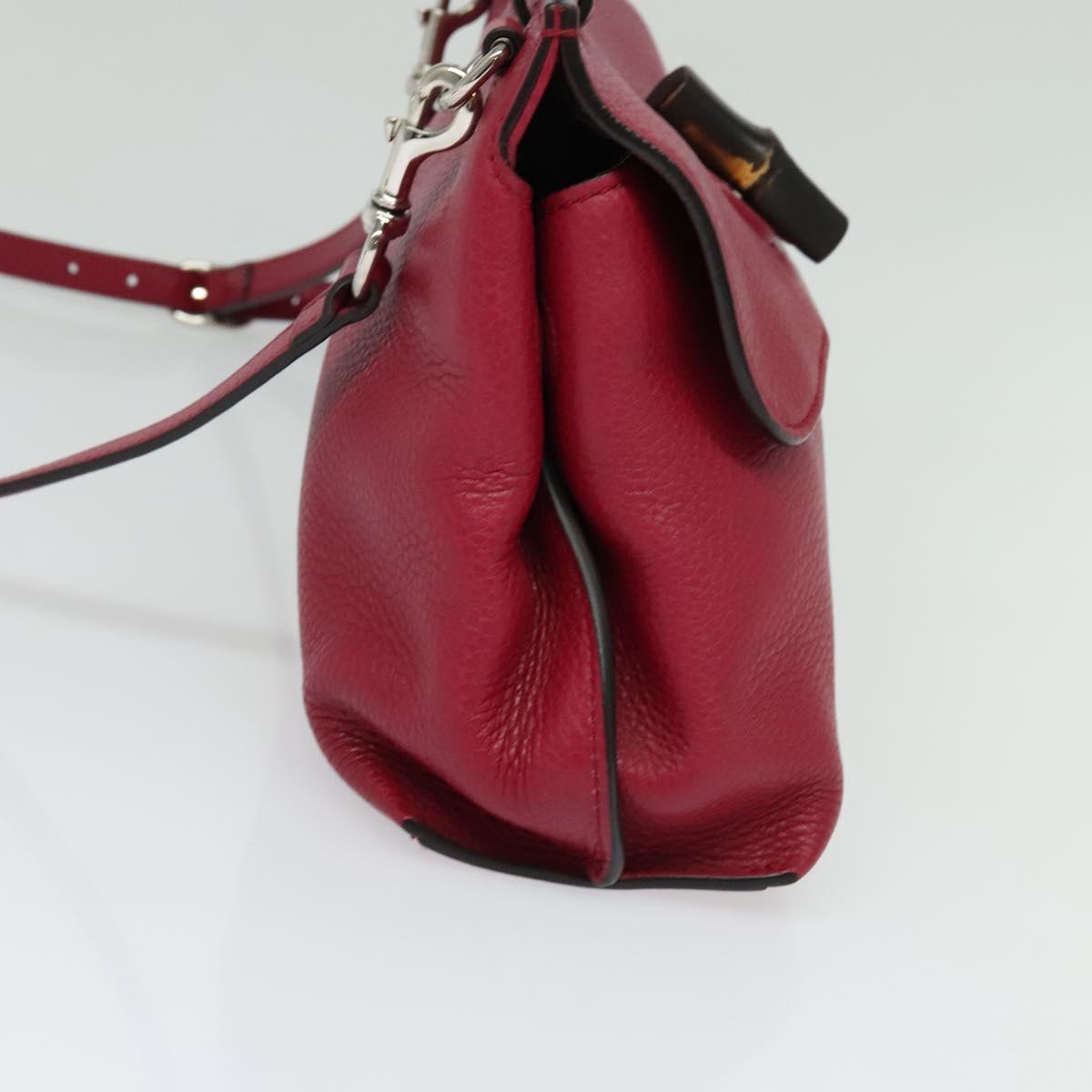 GUCCI Bamboo Daily Hand Bag Leather 2way Red Silver 370831 Auth BA4678