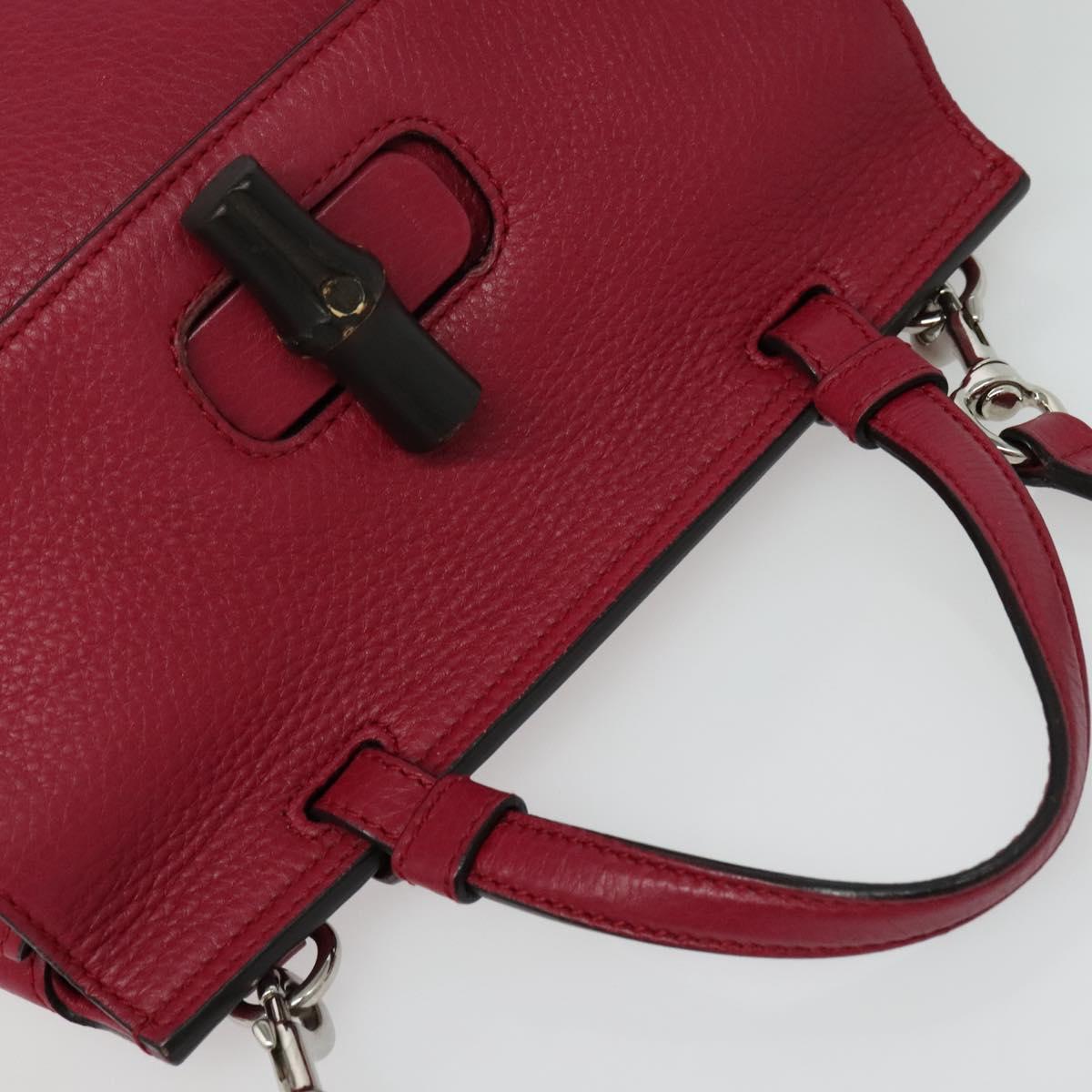 GUCCI Bamboo Daily Hand Bag Leather 2way Red Silver 370831 Auth BA4678