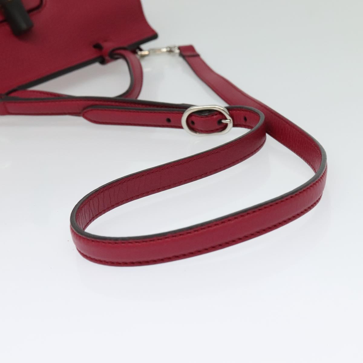 GUCCI Bamboo Daily Hand Bag Leather 2way Red Silver 370831 Auth BA4678