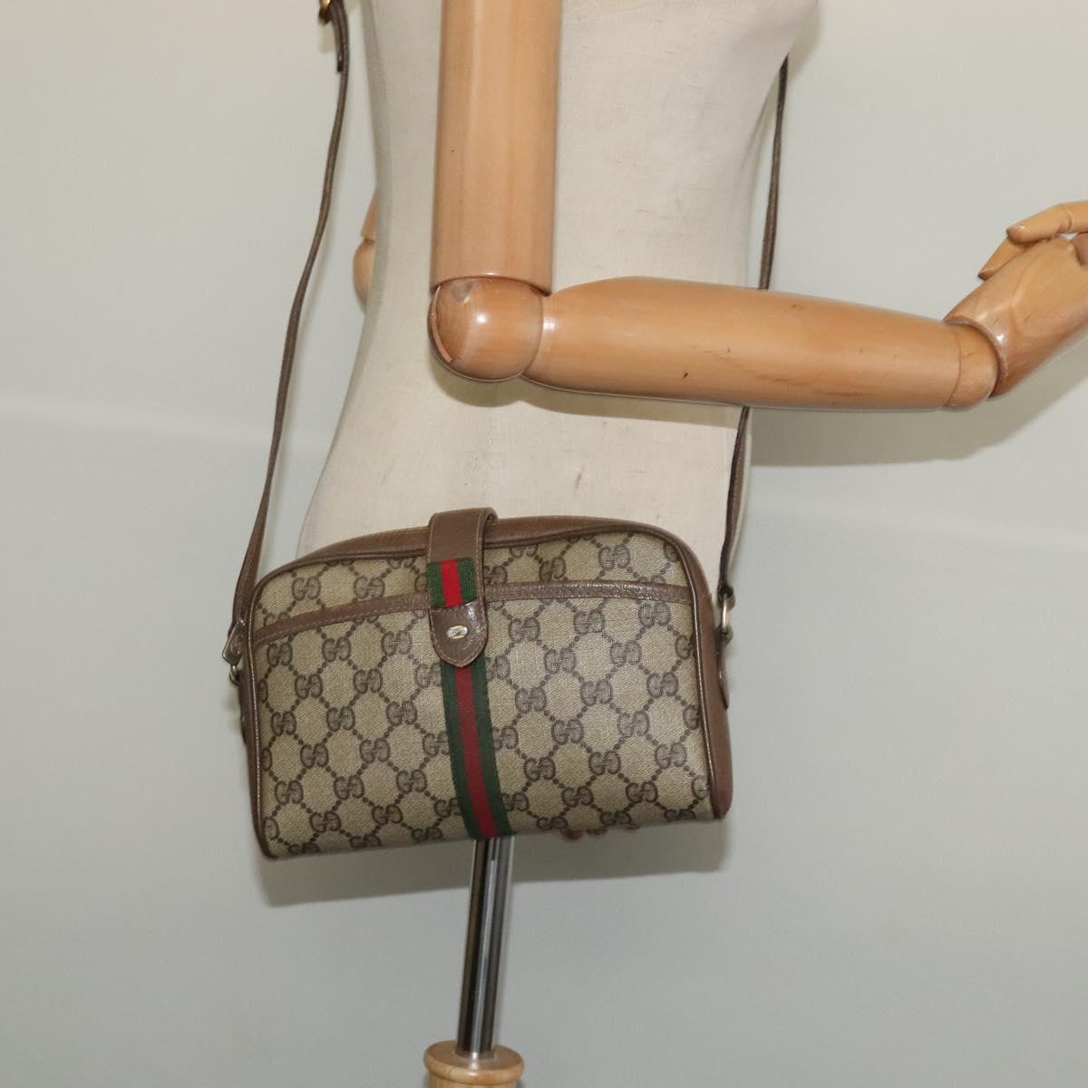 GUCCI GG Supreme Web Sherry Line Shoulder Bag PVC Beige 89 02 055 Auth BA4680