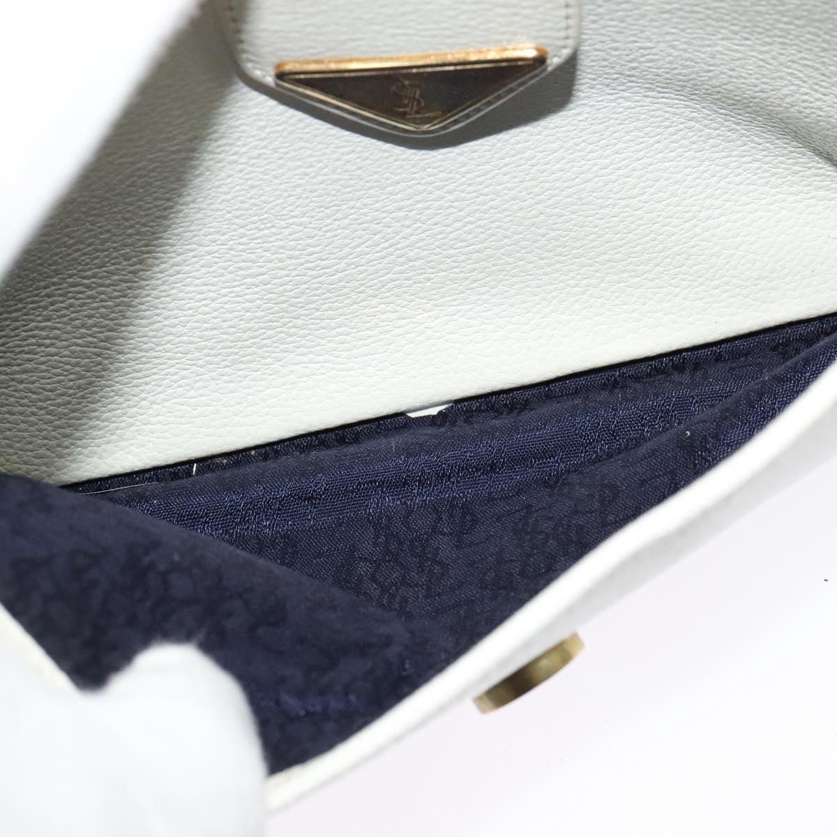 SAINT LAURENT Shoulder Bag Leather White Gold Auth BA4681