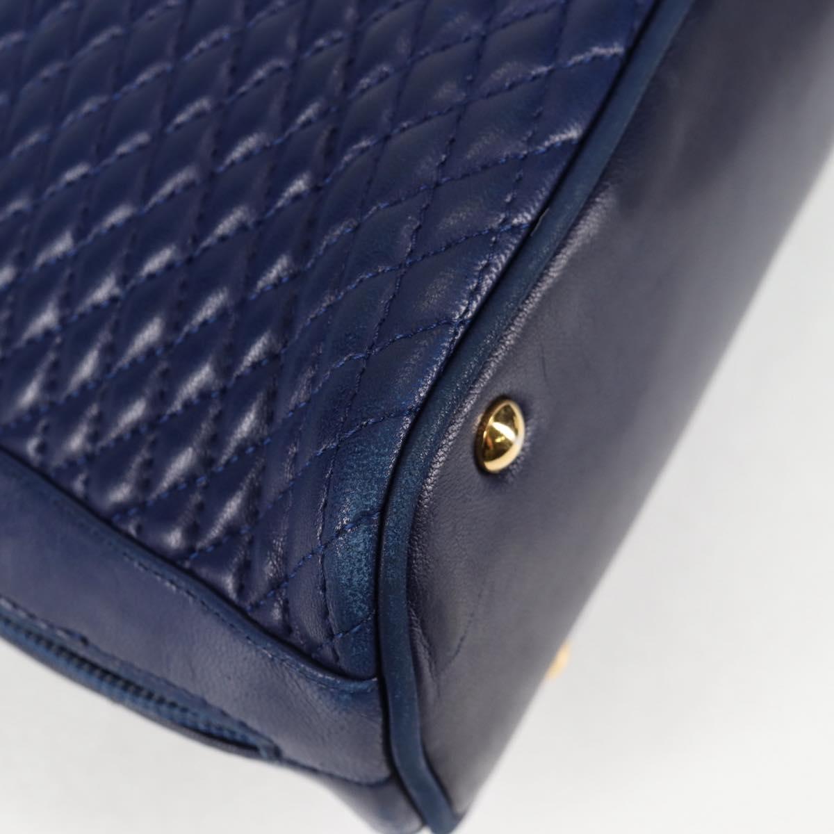 BALLY Quilted Chain Shoulder Bag Leather Blue Gold Auth BA4685