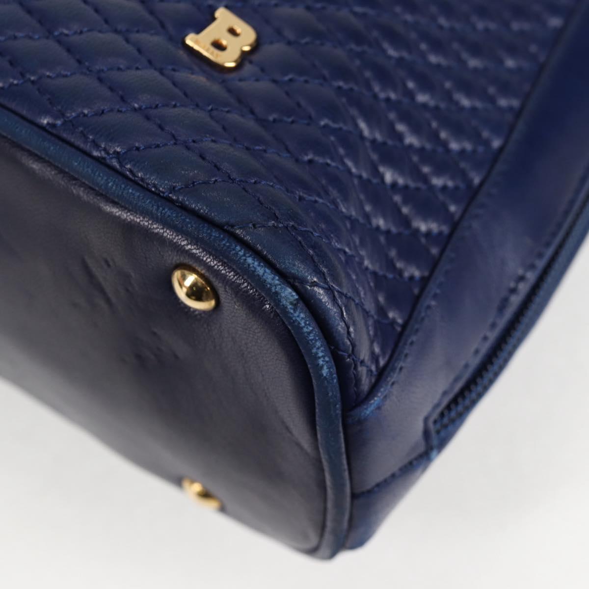 BALLY Quilted Chain Shoulder Bag Leather Blue Gold Auth BA4685