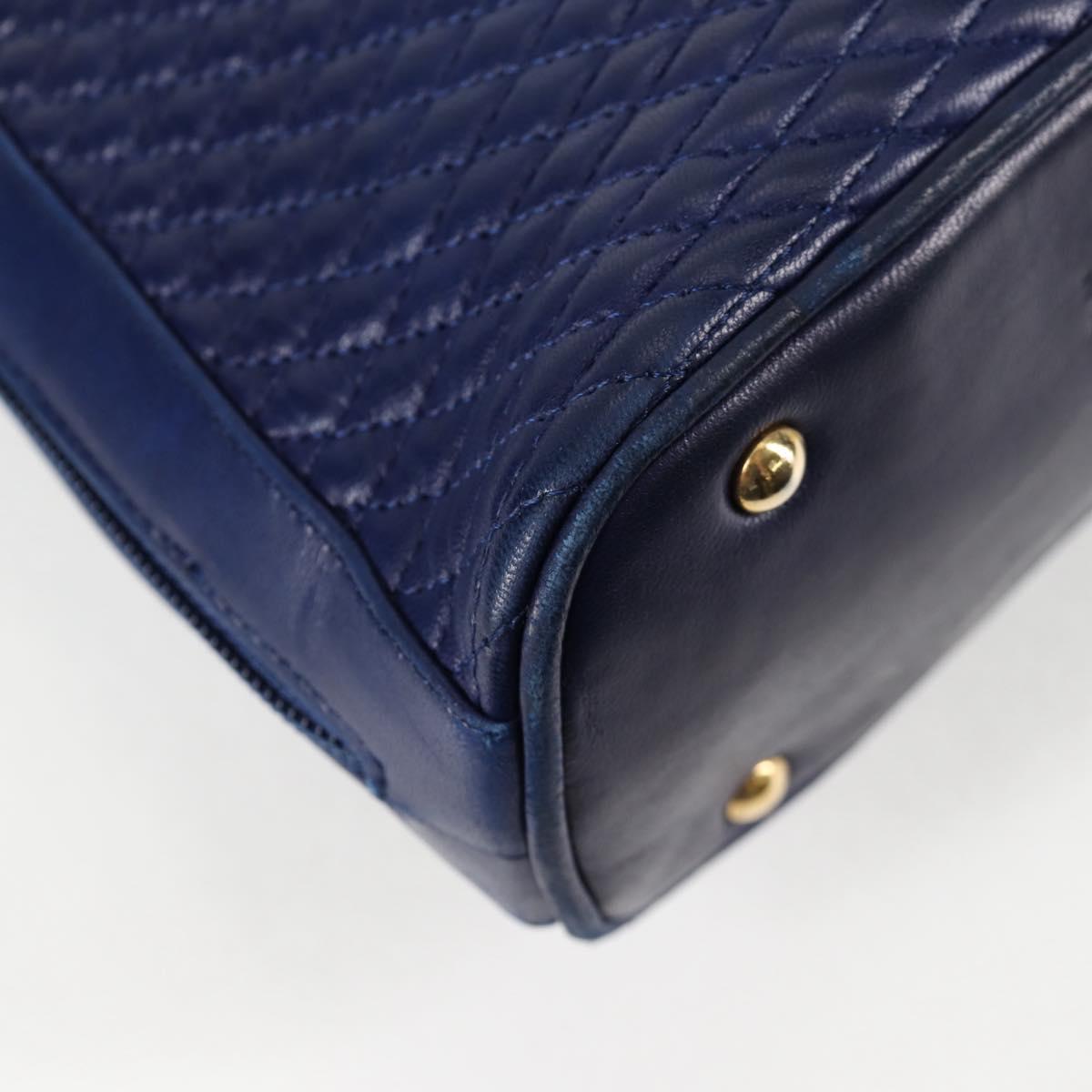 BALLY Quilted Chain Shoulder Bag Leather Blue Gold Auth BA4685