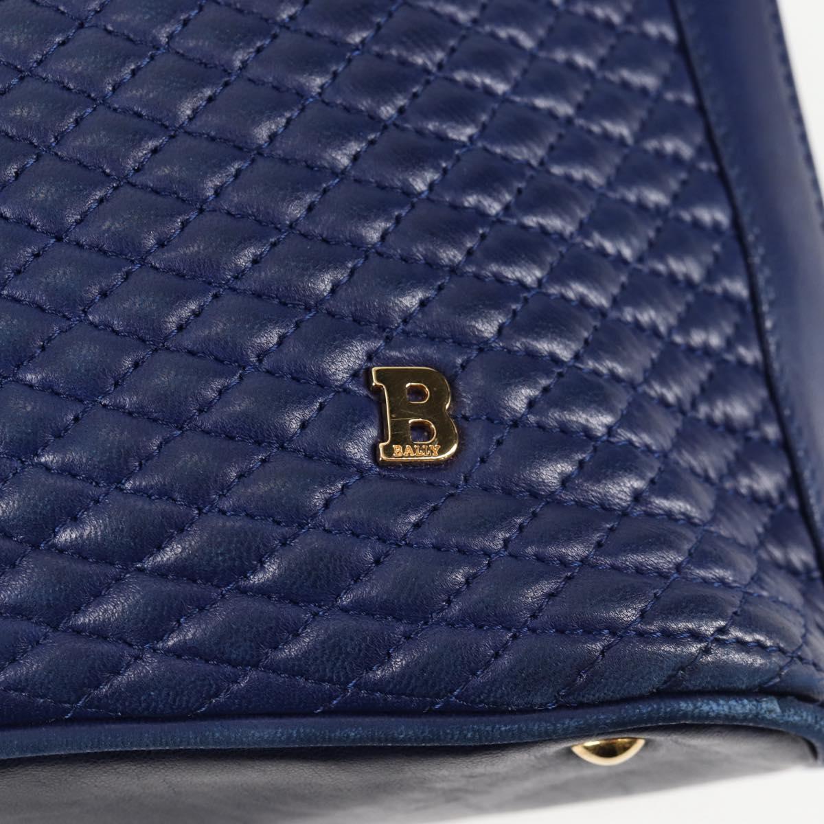 BALLY Quilted Chain Shoulder Bag Leather Blue Gold Auth BA4685