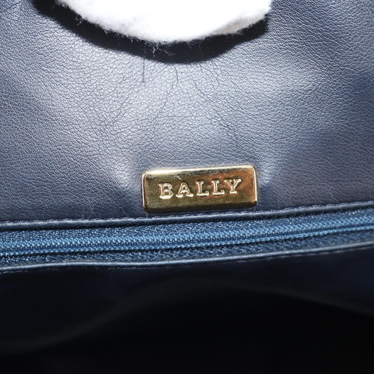 BALLY Quilted Chain Shoulder Bag Leather Blue Gold Auth BA4685