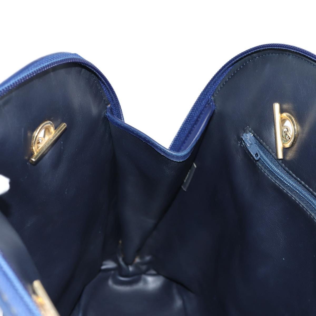 BALLY Quilted Chain Shoulder Bag Leather Blue Gold Auth BA4685