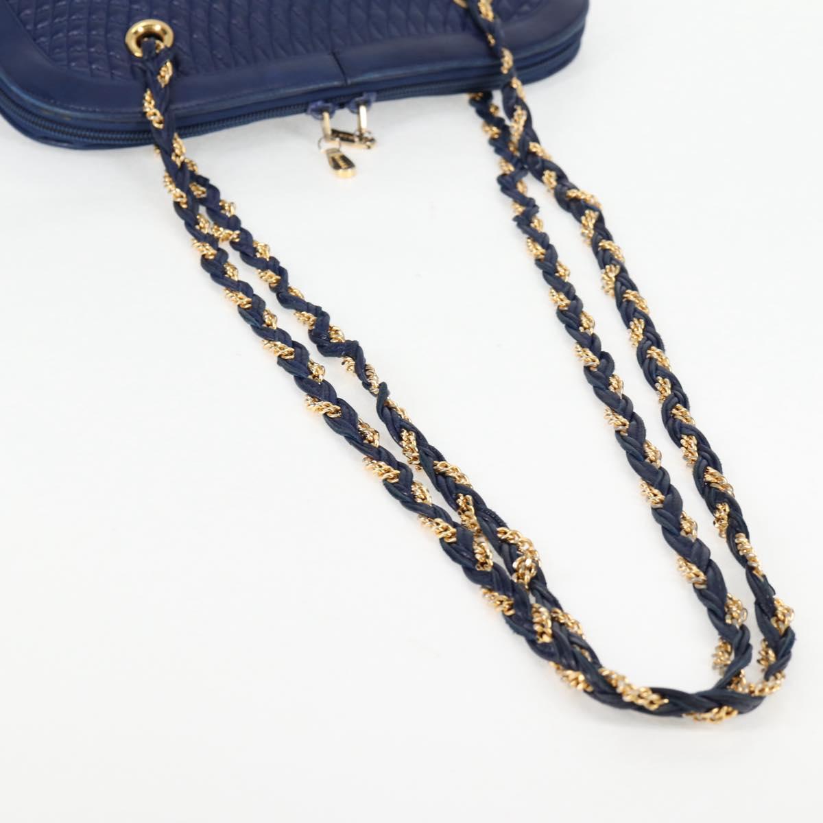BALLY Quilted Chain Shoulder Bag Leather Blue Gold Auth BA4685