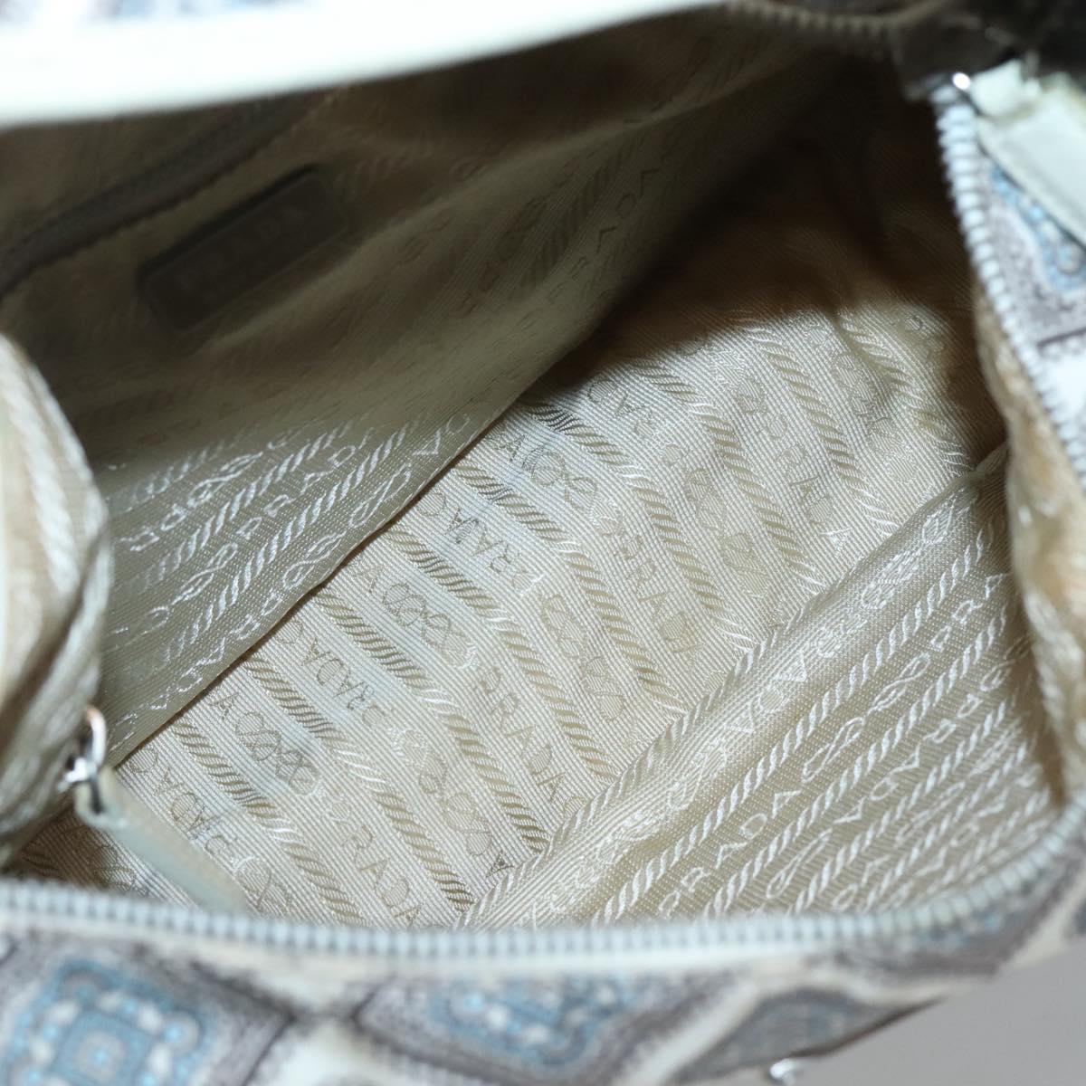 PRADA Shoulder Bag Nylon Beige Silver Auth BA4686