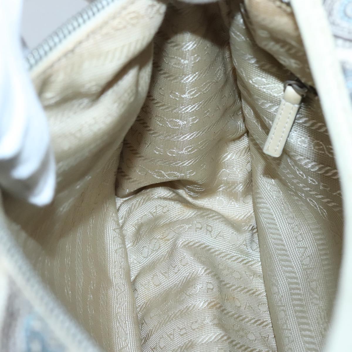 PRADA Shoulder Bag Nylon Beige Silver Auth BA4686