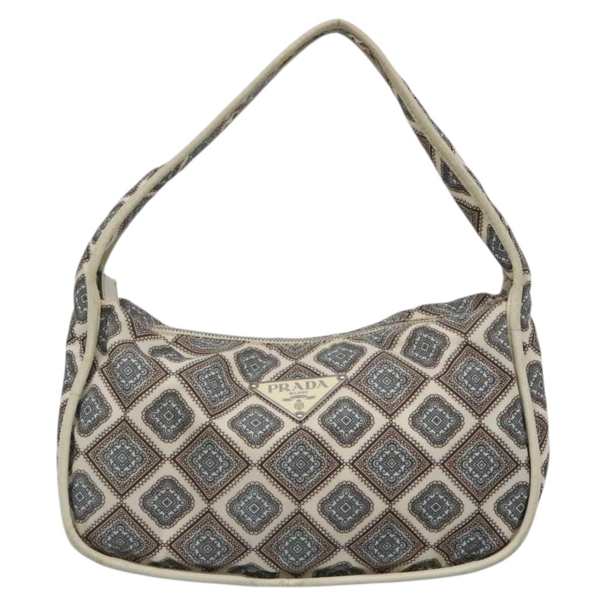 PRADA Shoulder Bag Nylon Beige Silver Auth BA4686