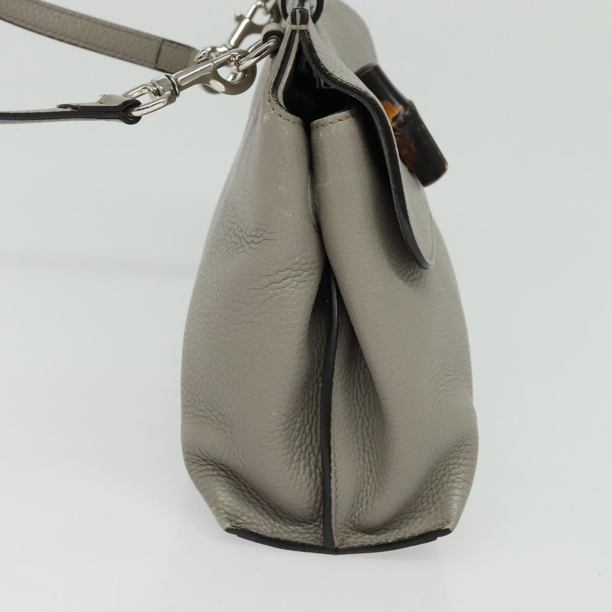 GUCCI Bamboo Daily Hand Bag Leather 2way Gray Silver 370831 Auth BA4687