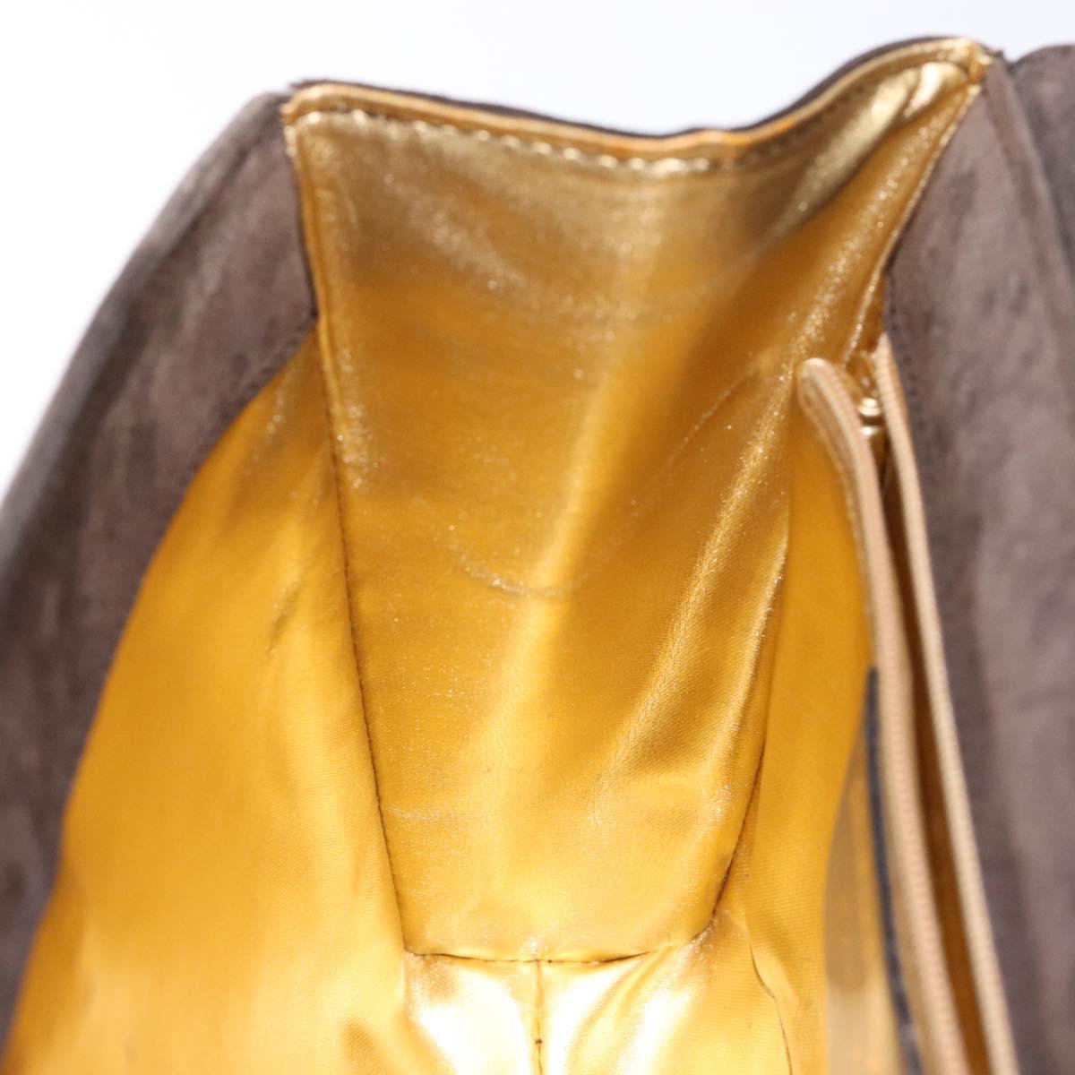 Salvatore Ferragamo Chain Hand Bag Suede Gray Gold Auth BA4690
