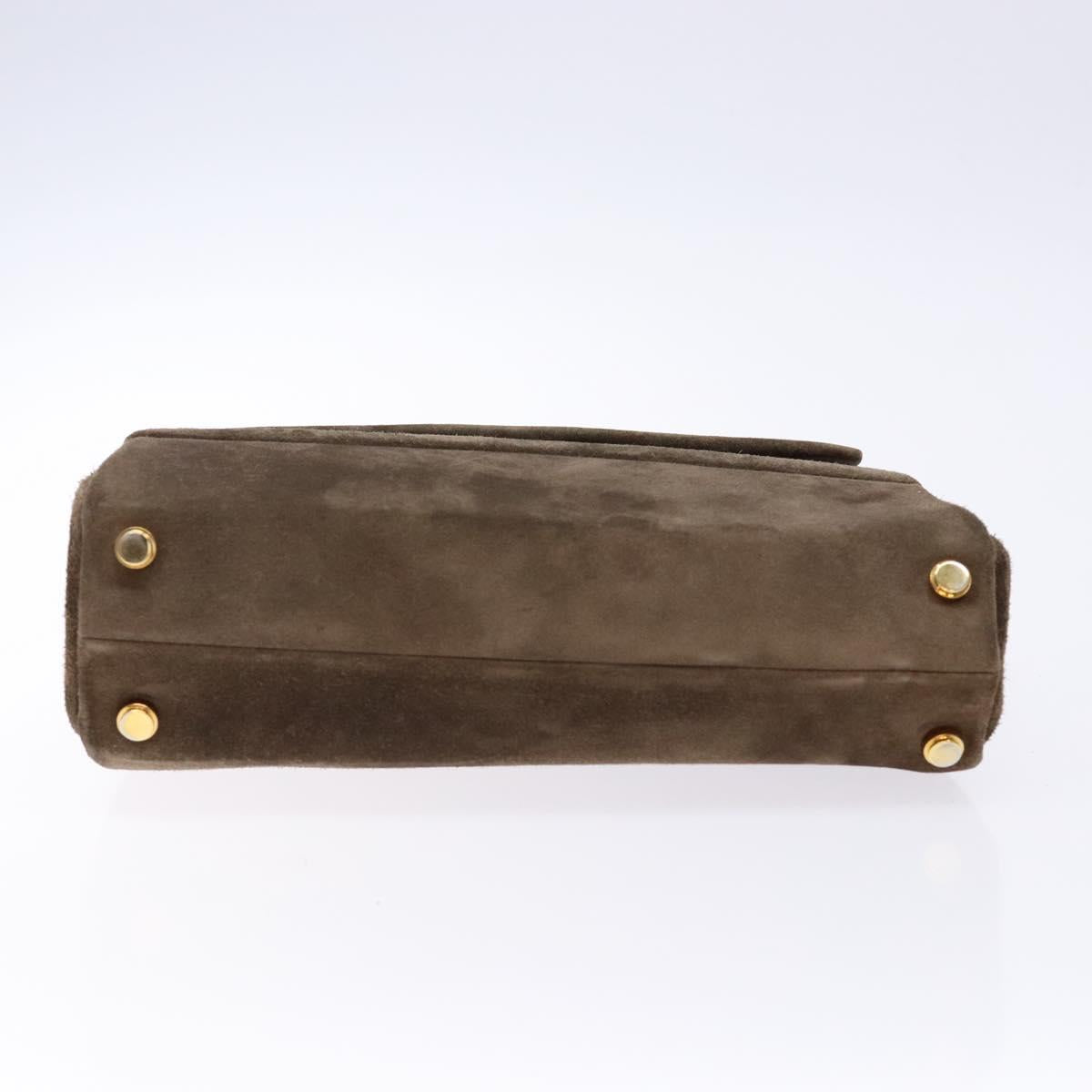 Salvatore Ferragamo Chain Hand Bag Suede Gray Gold Auth BA4690