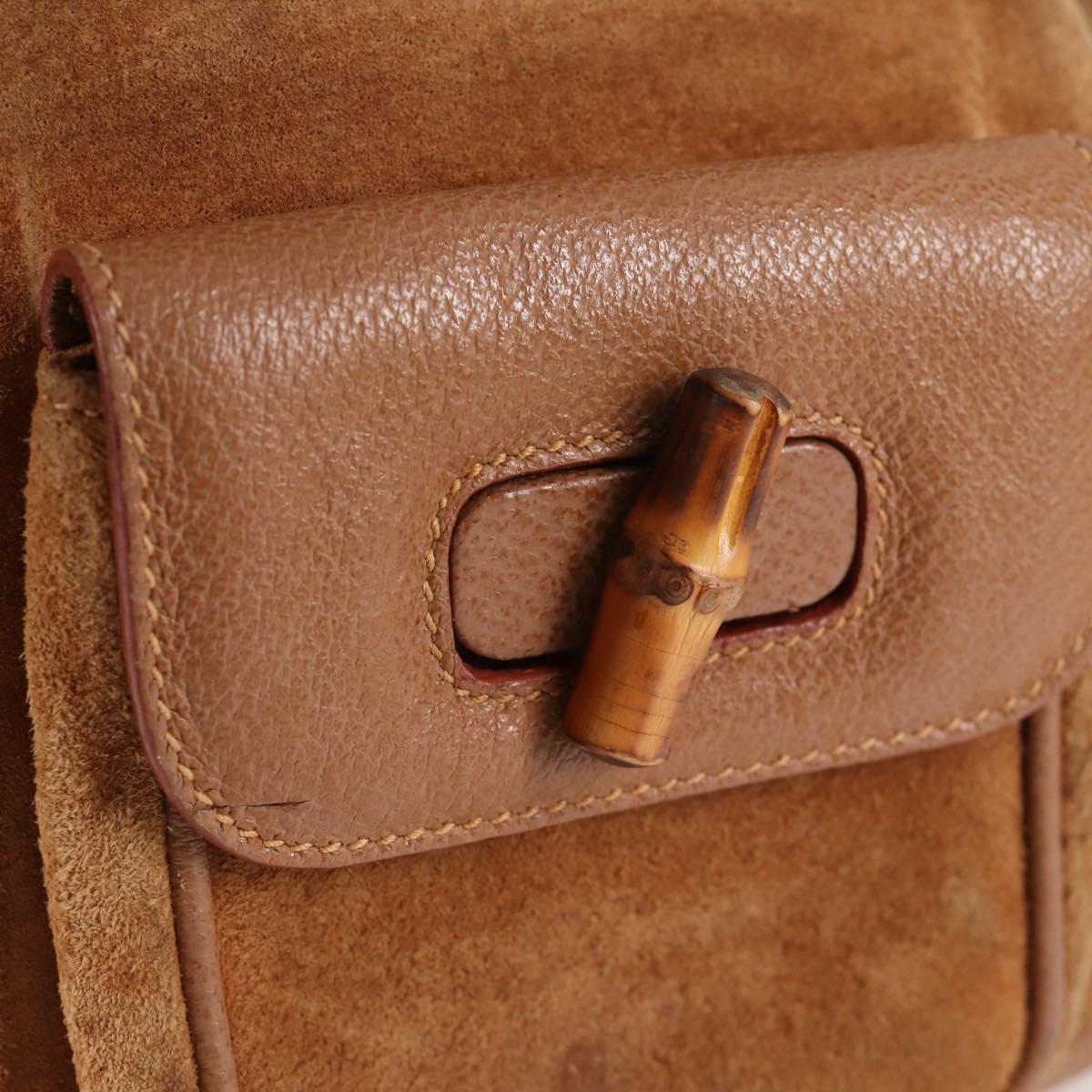 GUCCI Bamboo Backpack Suede Brown Gold 003 1705 0030 Auth BA4691