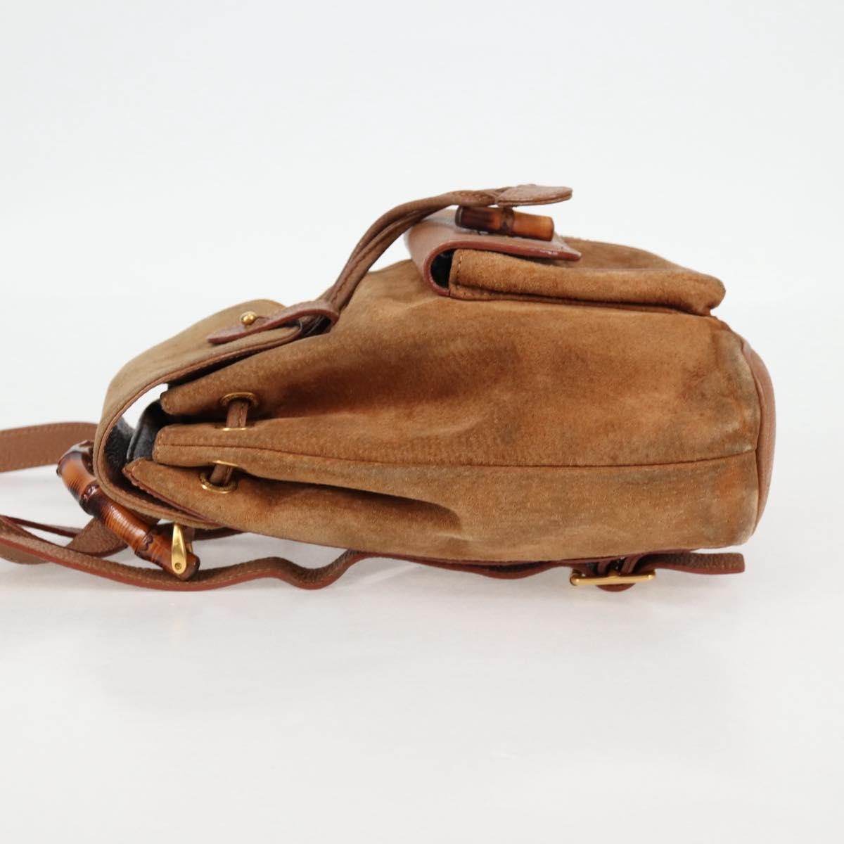 GUCCI Bamboo Backpack Suede Brown Gold 003 1705 0030 Auth BA4691
