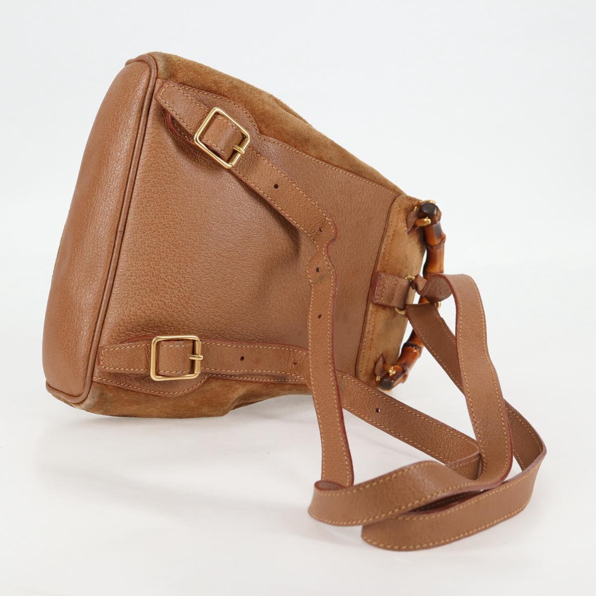 GUCCI Bamboo Backpack Suede Brown Gold 003 1705 0030 Auth BA4691