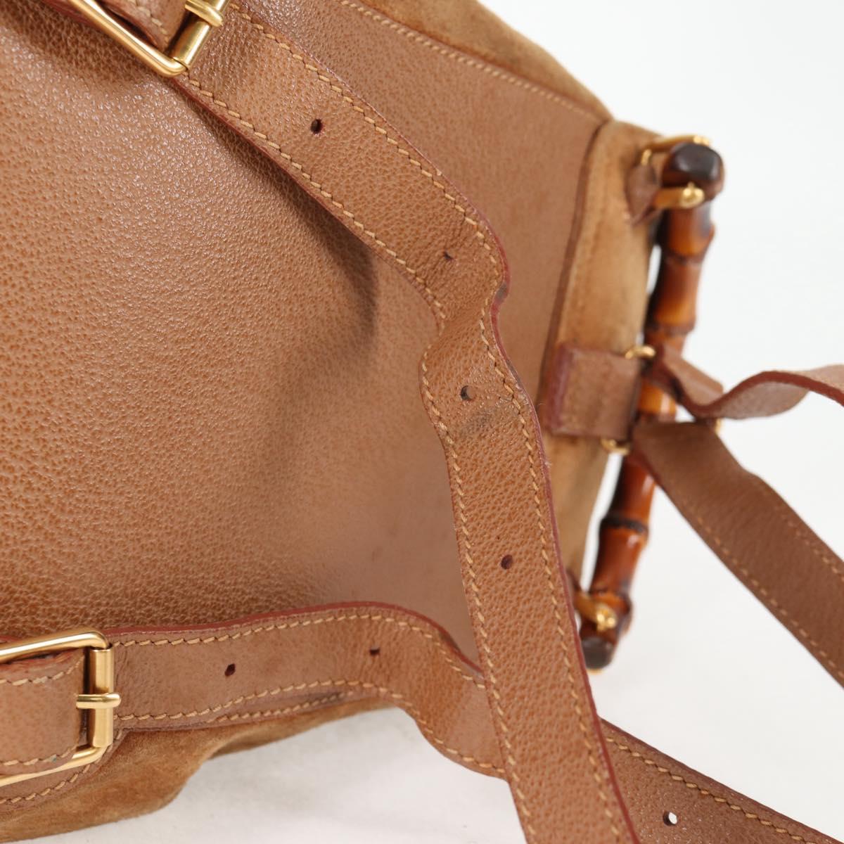 GUCCI Bamboo Backpack Suede Brown Gold 003 1705 0030 Auth BA4691