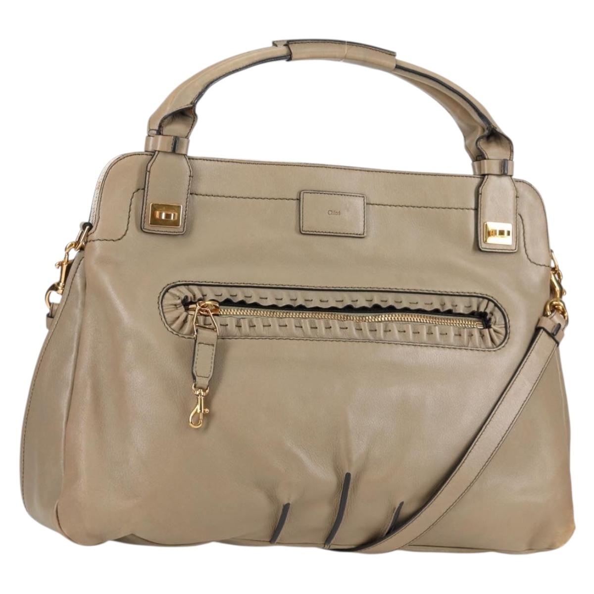 Chloe Margaret Hand Bag Leather 2way Gold olive Auth BA4692
