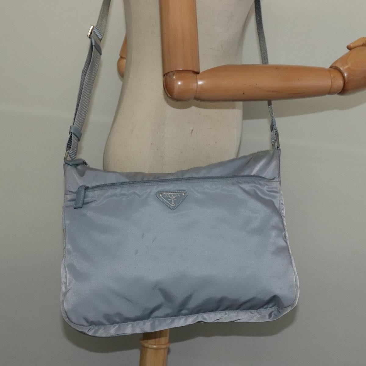 PRADA Shoulder Bag Nylon Light Blue Silver Auth BA4705