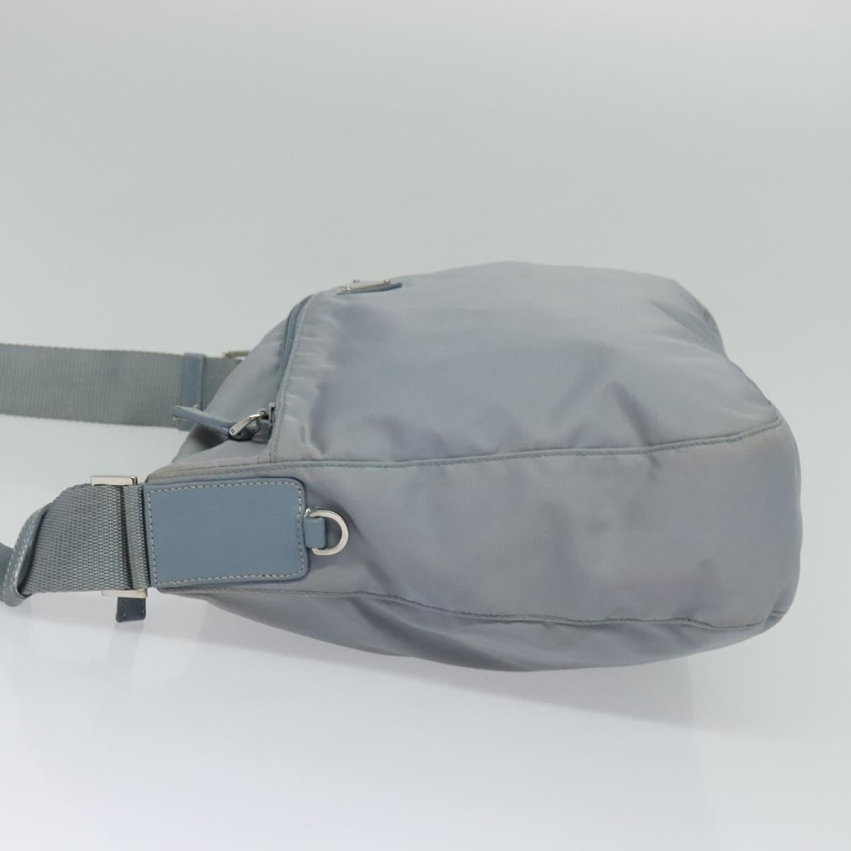 PRADA Shoulder Bag Nylon Light Blue Silver Auth BA4705