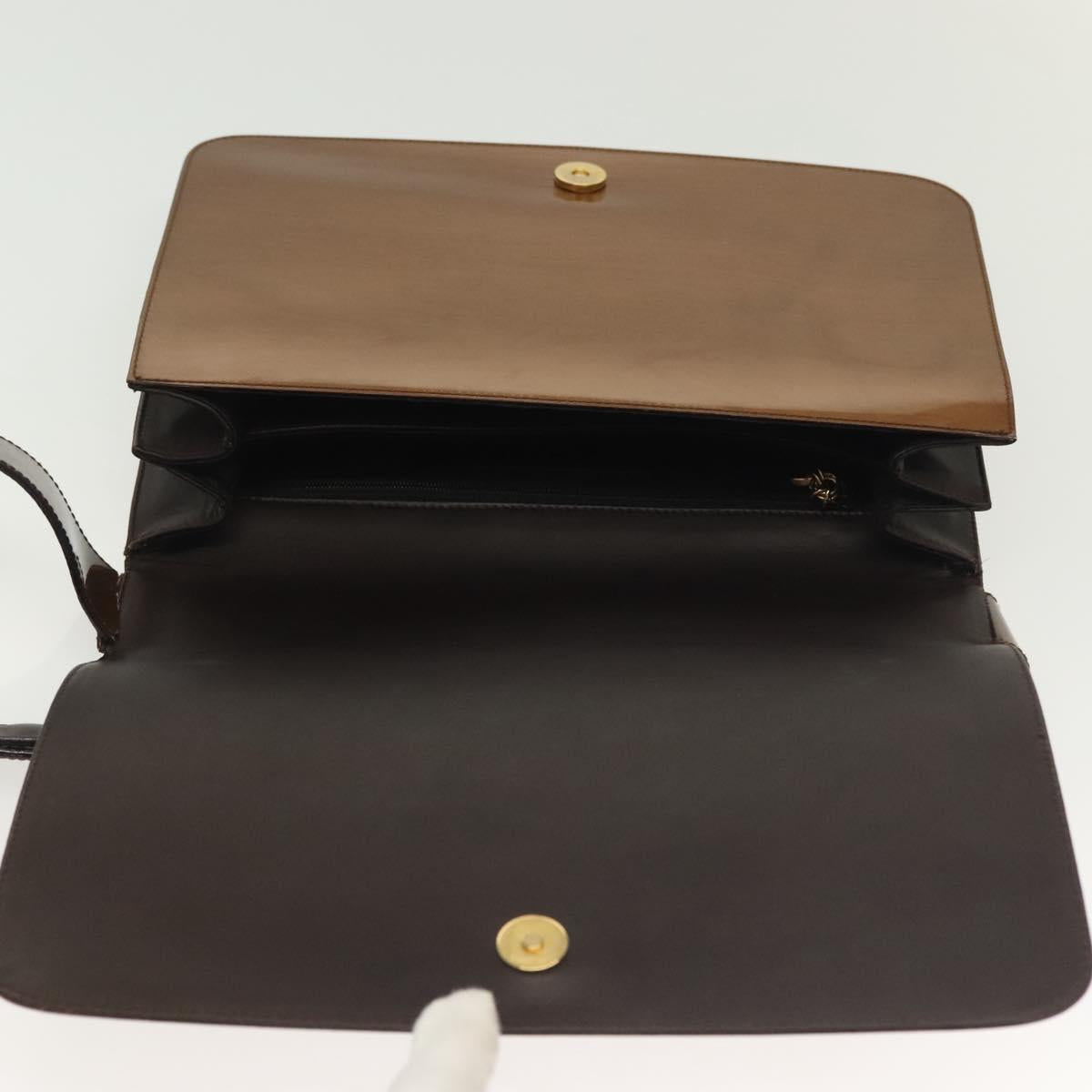 Salvatore Ferragamo Shoulder Bag Vinyl Brown Gold Auth BA4715