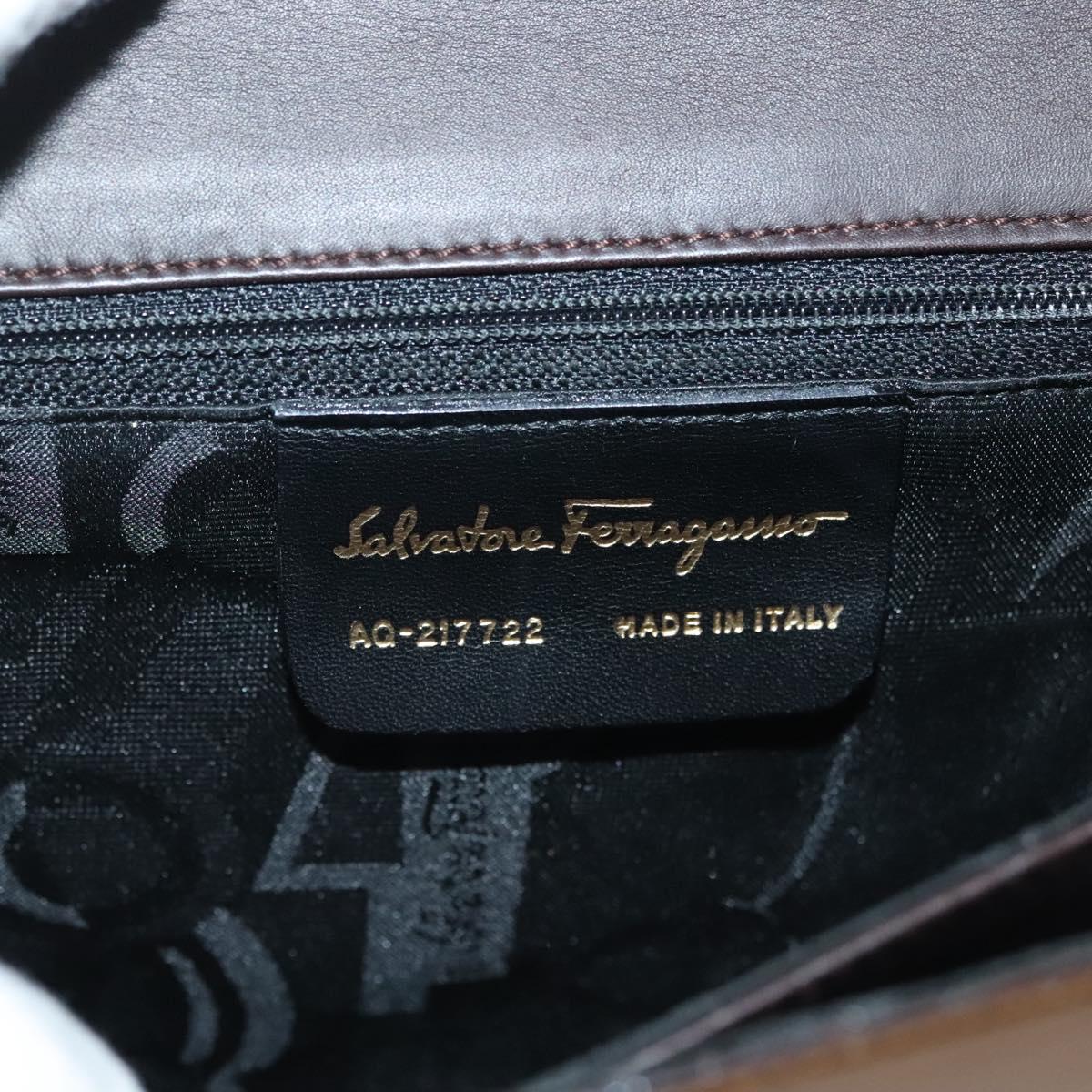 Salvatore Ferragamo Shoulder Bag Vinyl Brown Gold Auth BA4715